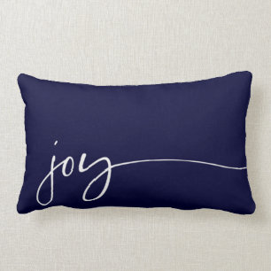 Coussin Rectangle Joy Marine Bleu Élégant Script Calligraphie Noë