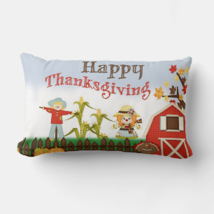 Coussin Rectangle Joyeuse Fête de Thanksgiving dans la cour de la gr