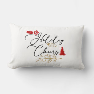 Coussin Rectangle Joyeuses Fêtes de Noël Rouge Holly Christmas