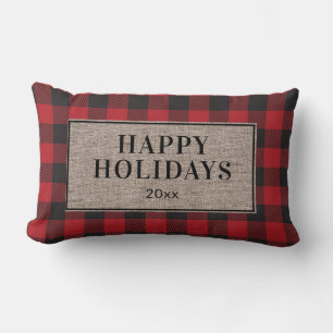 Coussin Rectangle Joyeuses Fêtes Rustique Rouge Plaid de Buffalo Toi
