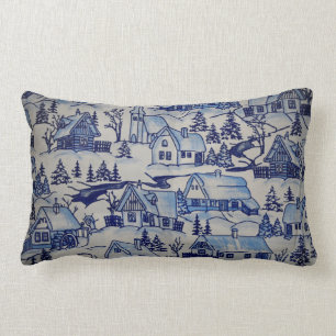 Coussin Rectangle Joyeuses vacances de Noël de village vintage