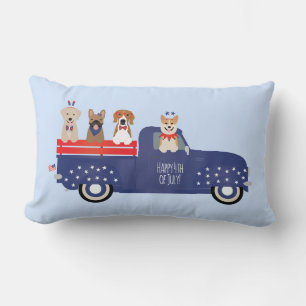 Coussin Rectangle Joyeux 4 Juillet Chiens Pickup Camion