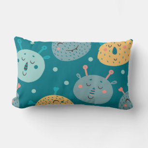 Coussin Rectangle Joyeux Aliens face Turquoise