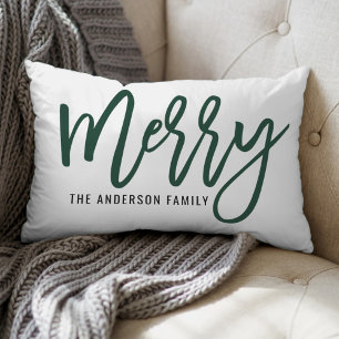 Coussin Rectangle Joyeux chasseur vert écriture famille Noël