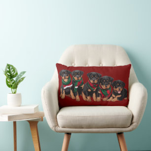 Coussin Rectangle Joyeux Chrismutts Rottweiler Chiots portant des éc