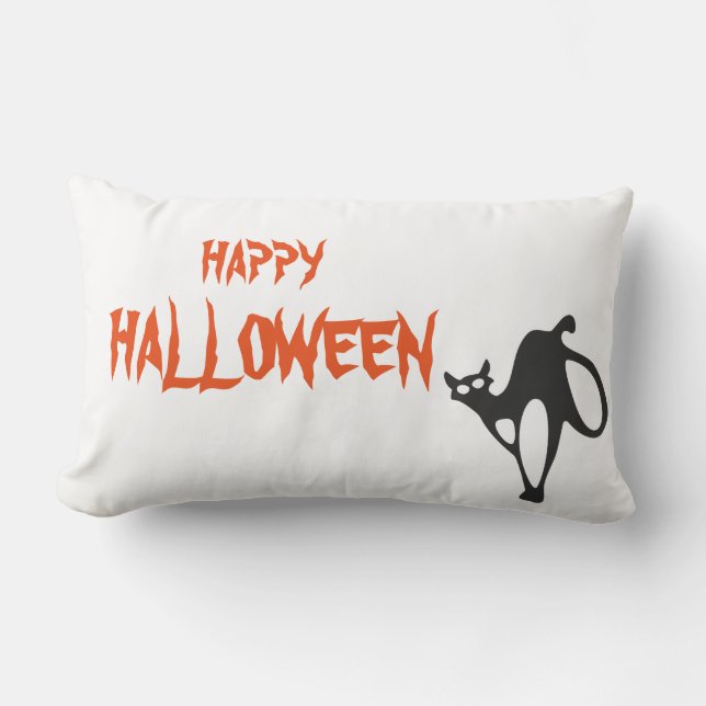 Coussin Rectangle Joyeux Halloween Cat effrayant blanc Throw (Recto)