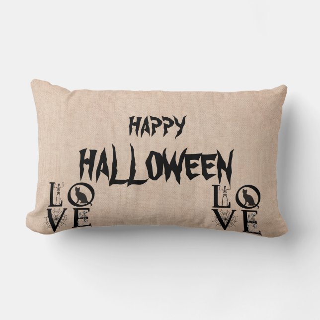 Coussin Rectangle Joyeux Halloween Cat effrayant Crâne Burlap Thon (Recto)