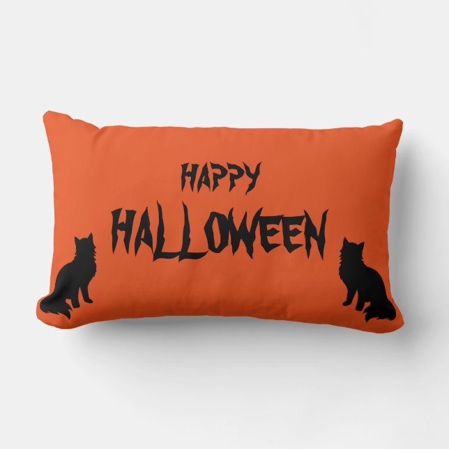 Coussin Rectangle Joyeux Halloween Cat effrayant Orange Throw (Recto)