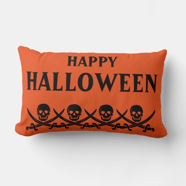 Coussin Rectangle Joyeux Halloween Crâne effrayant Orange Throw (Recto)