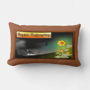 Coussin Rectangle Joyeux Halloween & Fleurs -