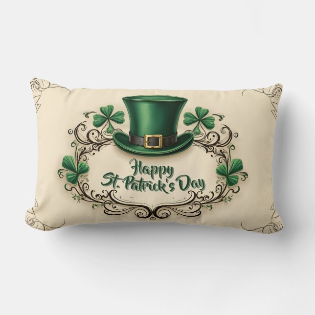 Coussin Rectangle Joyeux jour de la Saint-Patrick motif de trèfle (Recto)