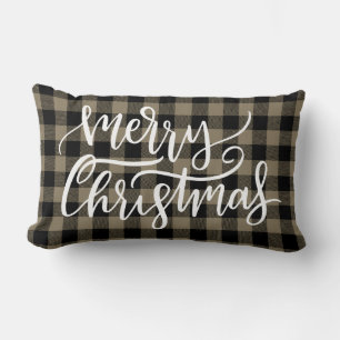 Coussin Rectangle Joyeux Noël Black Buffalo Brown Plaid