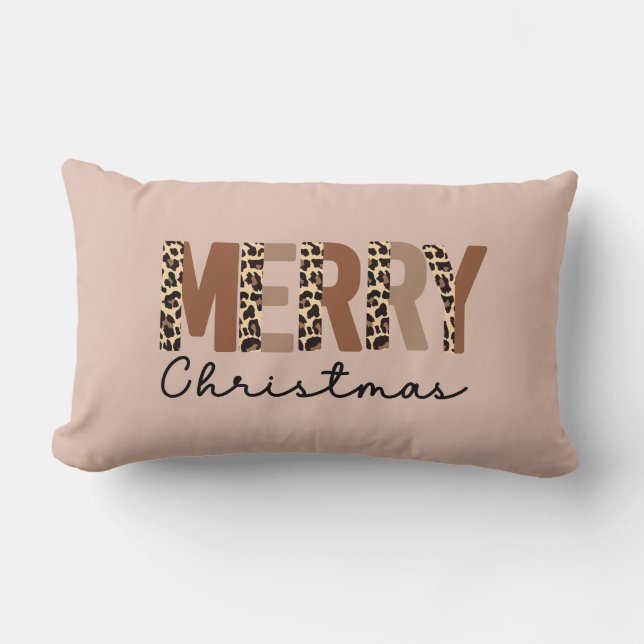 Coussin Rectangle "Joyeux Noël" Bloc de couleur moderne Leopard Boho (Recto)