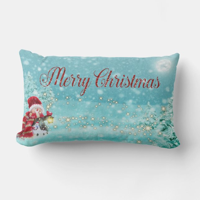 Coussin Rectangle Joyeux Noël,Bonhomme de neige, Chapeau de Père Noë (Recto)