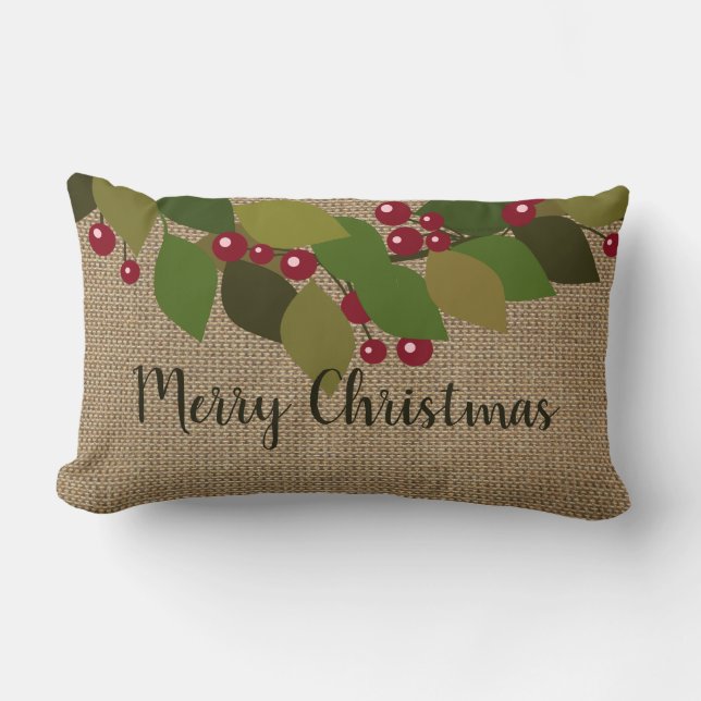 Coussin Rectangle Joyeux Noël! | Faux Burlap Rustic (Recto)
