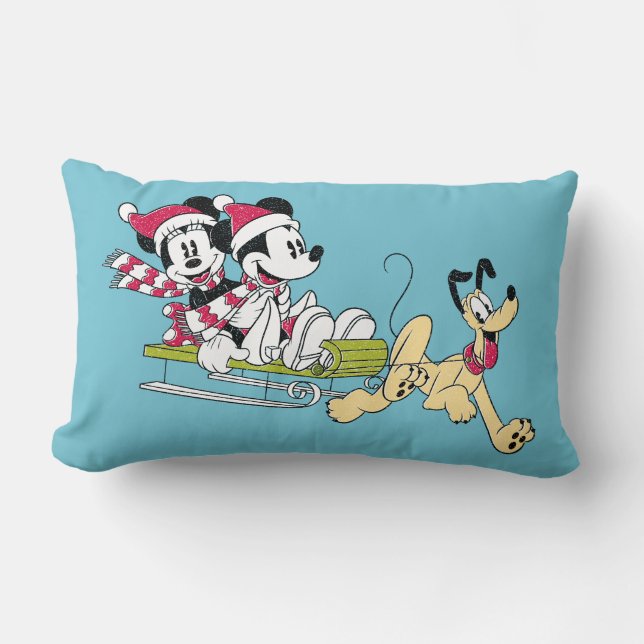Coussin Rectangle Joyeux Noël | Mickey Souris - Motoneige d'hiver (Recto)