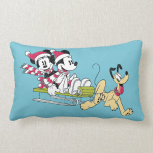 Coussin Rectangle Joyeux Noël   Mickey Souris - Motoneige d'hiver