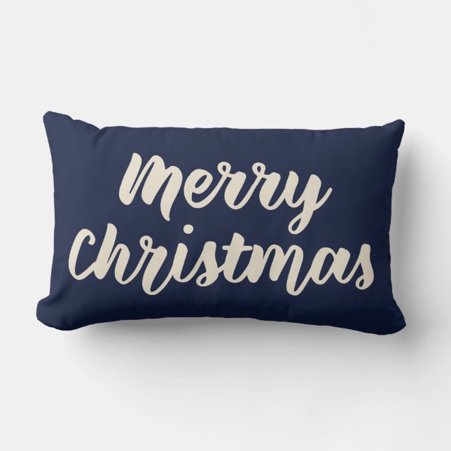 Coussin Rectangle Joyeux Noël moderne rustique Script bleu marine (Recto)