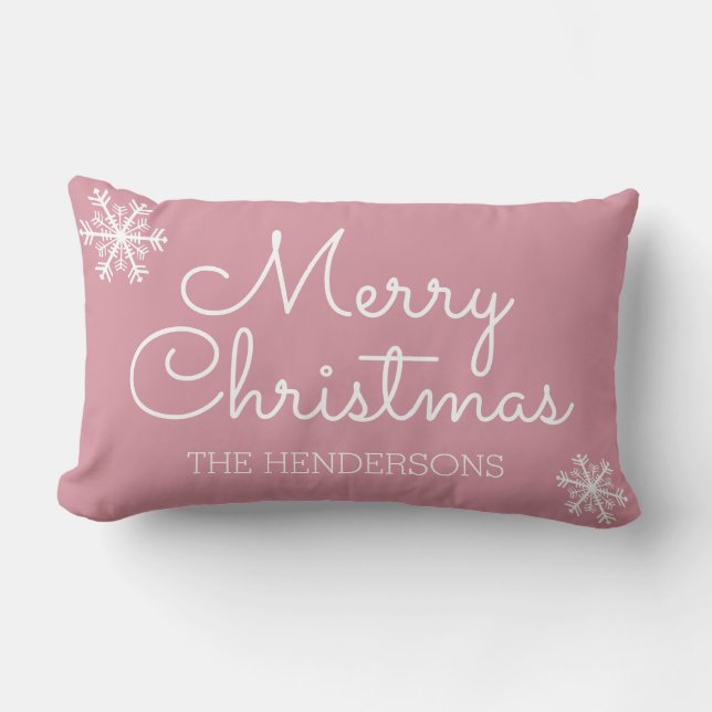 Coussin Rectangle Joyeux Noël moderne Snowflakes Nom famille (Recto)