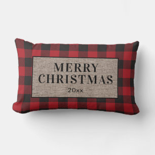 Coussin Rectangle Joyeux Noël Russe Buffalo Rouge Plaid Burlap