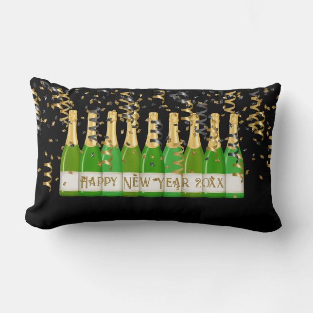 Coussin Rectangle Joyeux Nouvel An Confetti Bouteilles Fête Fun (Recto)