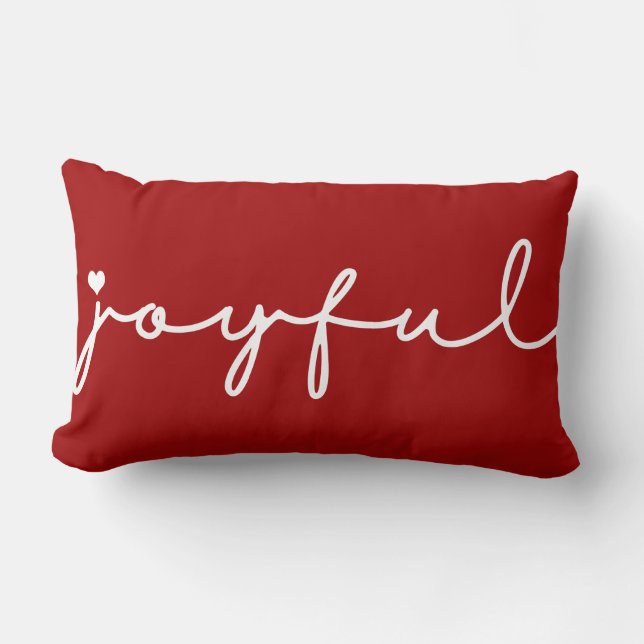 Coussin Rectangle Joyeux rouge et blanc avec des vacances de coeur (Recto)