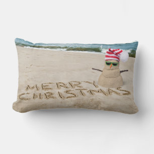 Coussin Rectangle Joyeux sandman de Noël sur la plage