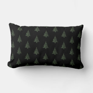 Coussin Rectangle Joyeux sapin de Noël Motif noir métal vert
