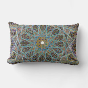 Coussin Rectangle kaleido floral turquoise, brun et jaune