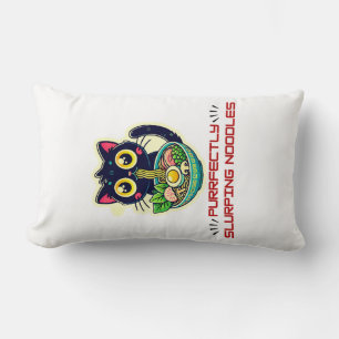Coussin Rectangle Kawaii Ramen Amoureux de les chats noirs japonais