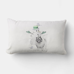 Coussin Rectangle Keeshond Noël Snowman Peinture Chien Art