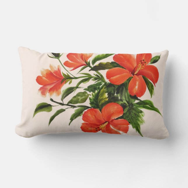 Coussin Rectangle Ketmie rouge chaude (Recto)