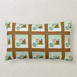 Coussin Rectangle Kitty vintage en Brown