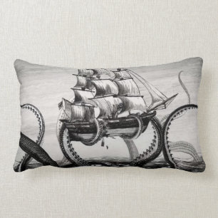 Coussin Rectangle Kraken/poulpe Eatting un bateau de pirate,