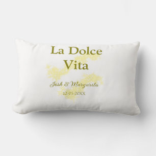 Coussin Rectangle La Dolce Vita jaune couple mariage Nom date paille