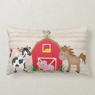 Coussin Rectangle La grange rouge d'animaux mignons de ferme badine