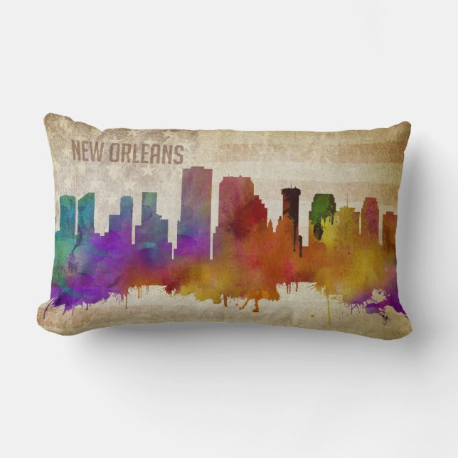 Coussin Rectangle La Nouvelle-Orléans, horizon de ville d'aquarelle (Recto)