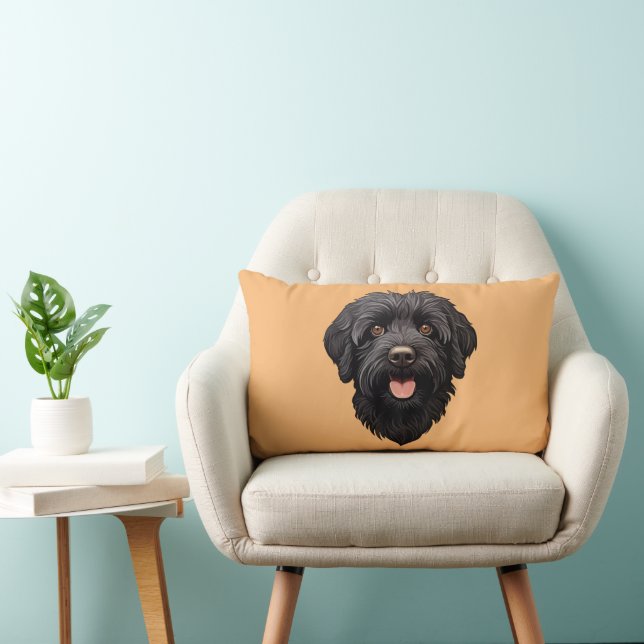 Coussin Rectangle Labradoodle Chien Noir (Chaise)