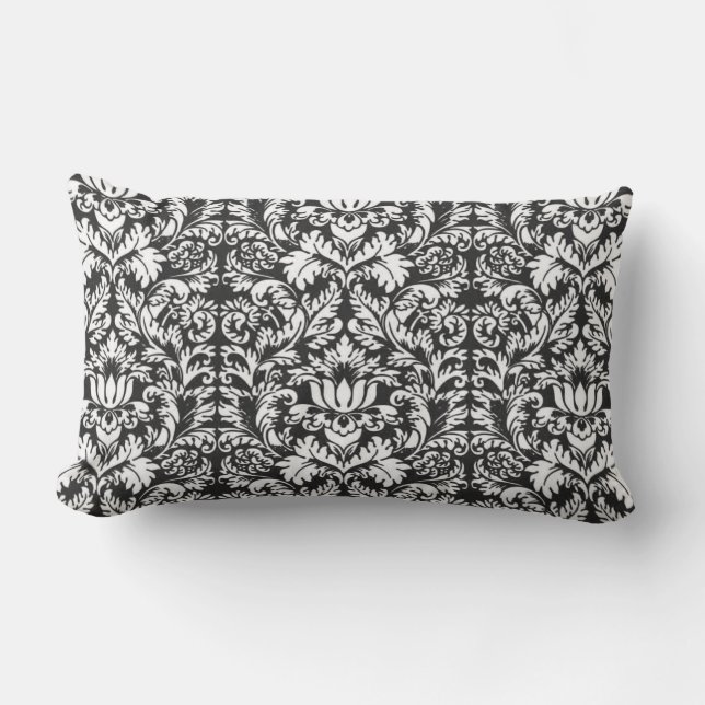 Coussin Rectangle Lace noir blanc Damas Brocade (Recto)
