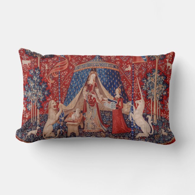 Coussin Rectangle Lady and Unicorn Medieval Tapestry Desire (Recto)