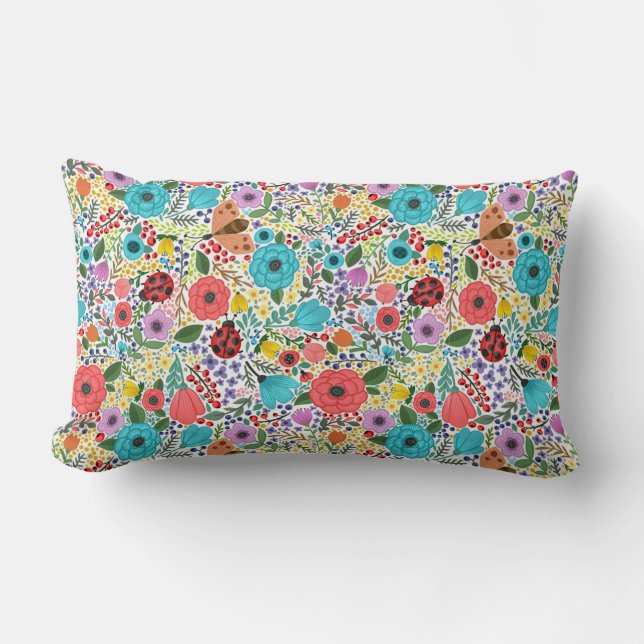 Coussin Rectangle Lady Bugs et Flowers (Recto)