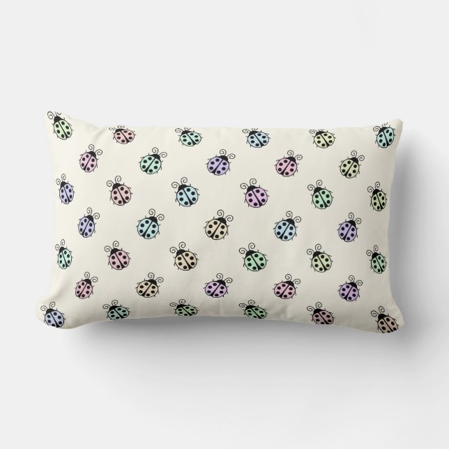 Coussin Rectangle Ladybugs Pastel Multicolor Motif sur Jaune (Recto)