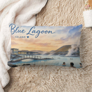 Coussin Rectangle Lagon bleu Islande bain thermal aquarelle