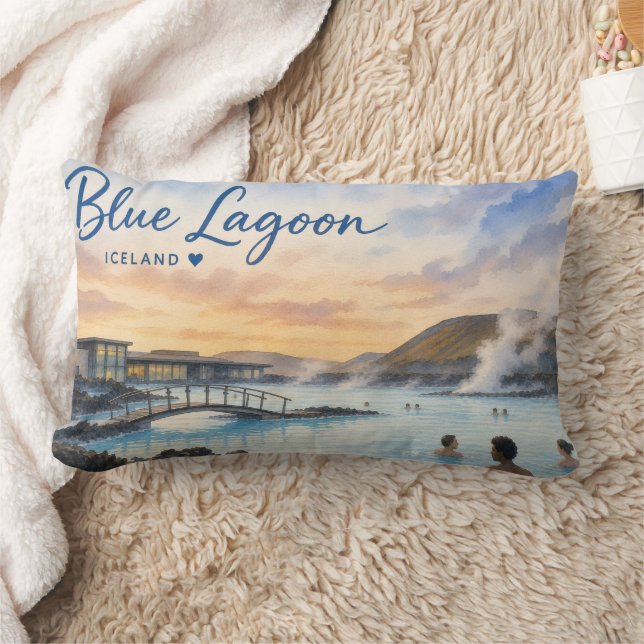 Coussin Rectangle Lagon bleu Islande bain thermal aquarelle  (Couverture)