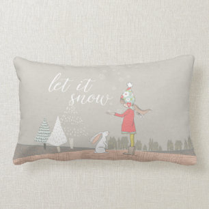 Coussin Rectangle Laissez lui neiger fille et lapin