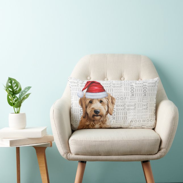 Coussin Rectangle L'Amoureux des chiens Noël Goldendoodle dans un Ca (Chaise)