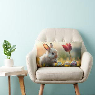 Coussin Rectangle Lapin de Pâques au printemps