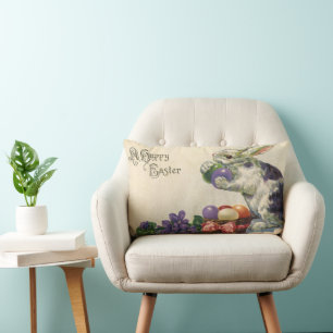 Coussin Rectangle Lapin de Pâques vintage avec des œufs de Pâques da