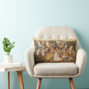 Coussin Rectangle Lapin parmi les fées, Contes de fées vintage