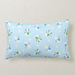 Coussin Rectangle Lapins de neige et pandas de neige